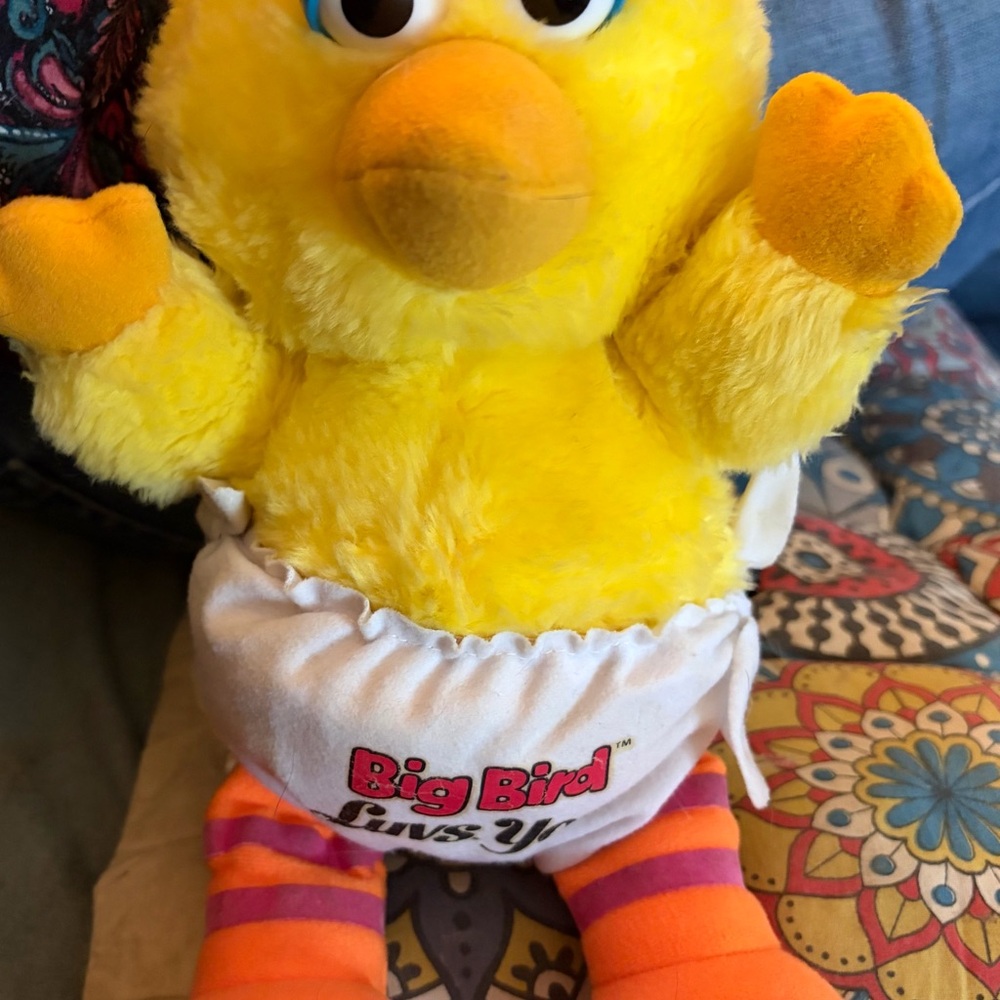 Hasbro Big Bird Plush in Yellow with Orange and Purple Stripes